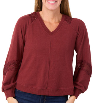 Thumbnail 1: Democracy Democracy Womens Long Sleeve V-Neck Sweater with Lace 