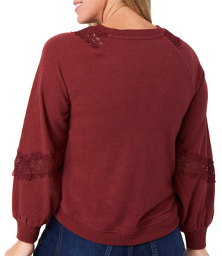 Thumbnail 2: Democracy Democracy Womens Long Sleeve V-Neck Sweater with Lace 