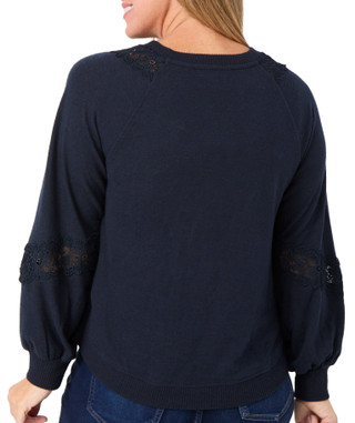 Thumbnail 2: Democracy Democracy Womens Long Sleeve V-Neck Sweater with Lace 