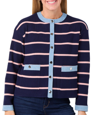 Thumbnail 1: Nanette Lepore Nanette Lepore Womens Long Sleeve Striped Ribbed Sweater 