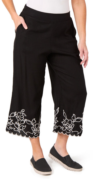 Thumbnail 1: AGB AGB Womens Pull-On Embroidered Hem Cropped Pants 