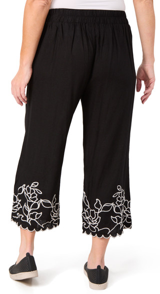 Thumbnail 2: AGB AGB Womens Pull-On Embroidered Hem Cropped Pants 