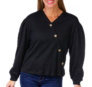 Thumbnail 1: ADRIENNE VITTADINI Adrienne Vittadini Womens Faux Button Surplice Neck Top 