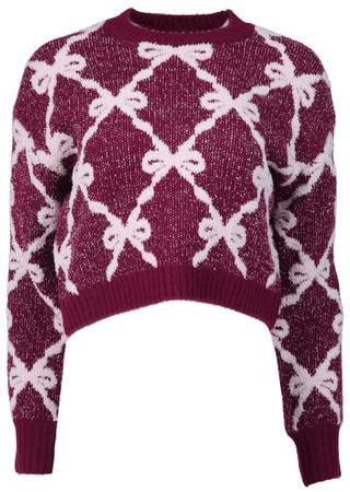 Thumbnail 1: Derek Heart Derek Heart Juniors Long Sleeve Jacquard Bow Sweater 