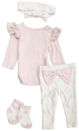 Thumbnail 2: Baby Essentials Baby Essentials Baby Girls 4 Pc Long Sleeve Bodysuit Set 