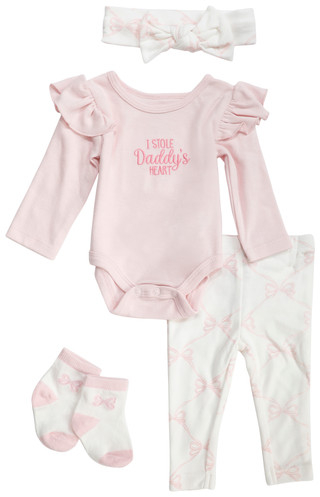Thumbnail 1: Baby Essentials Baby Essentials Baby Girls 4 Pc Long Sleeve Bodysuit Set 