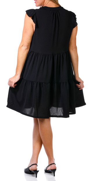 Thumbnail 2: Kaktus Kaktus Womens Flutter Sleeve Crepe Tiered Short Dress 