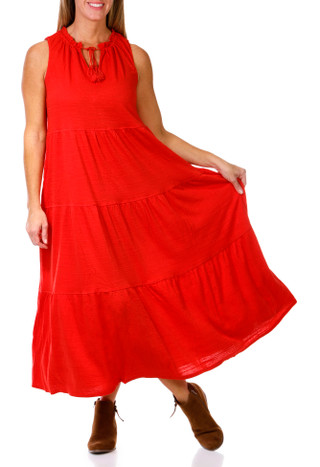 Thumbnail 3: MAX STUDIO Max Studio Womens Sleeveless V-Neck Slub Tiered Maxi Dress 