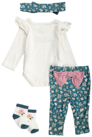 Thumbnail 2: Baby Essentials Baby Essentials Baby Girls 4 Pc Long Sleeve Bodysuit Set 