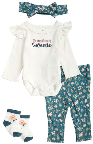 Thumbnail 1: Baby Essentials Baby Essentials Baby Girls 4 Pc Long Sleeve Bodysuit Set 