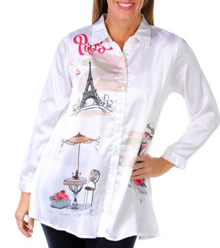 Thumbnail 1: Kaktus Kaktus Womens 3/4 Sleeve Satin Button Down Paris Top 