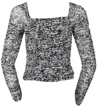 Thumbnail 2: Muse Muse Juniors Long Sleeve Ruched Leopard Print Crop Mesh Top 