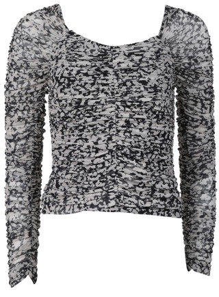Thumbnail 1: Muse Muse Juniors Long Sleeve Ruched Leopard Print Crop Mesh Top 