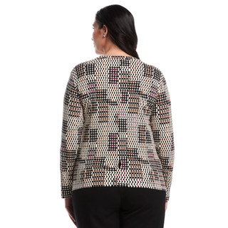 Thumbnail 2: Rafaella Rafaella Plus Long Sleeve Crew Neck Geomentric Top 