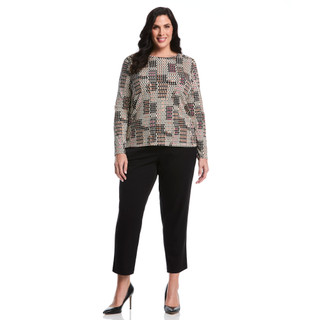 Thumbnail 3: Rafaella Rafaella Plus Long Sleeve Crew Neck Geomentric Top 