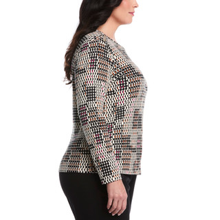 Thumbnail 4: Rafaella Rafaella Plus Long Sleeve Crew Neck Geomentric Top 