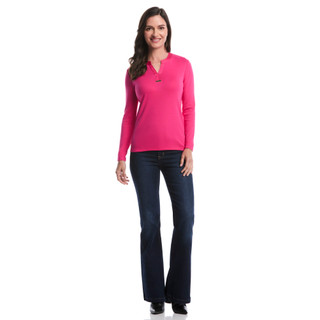 Thumbnail 2: Rafaella Rafaella Womens Long Sleeve Woven Trim Split Neck Top 