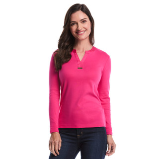 Thumbnail 1: Rafaella Rafaella Womens Long Sleeve Woven Trim Split Neck Top 