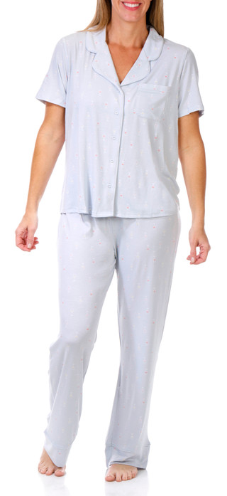 Thumbnail 1: Como Como Womens 2 Pc Wine Glasses Short Sleeve Pajama Set 