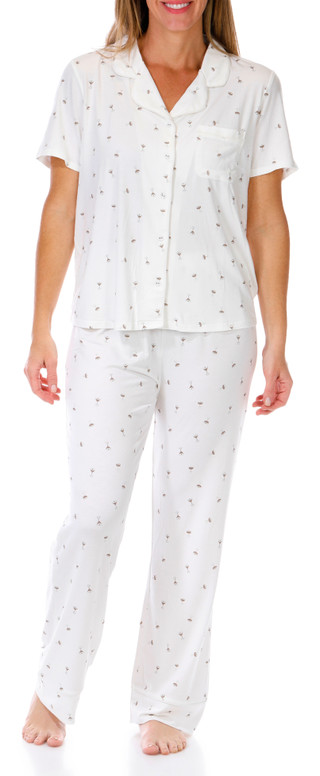 Thumbnail 1: Como Como Womens 2 Pc Espresso Martini Short Sleeve Pajama Set 
