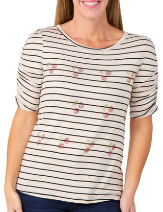 Thumbnail 1: SJS SJS Womens Petite Short Sleeve Embellished Cherry Top 