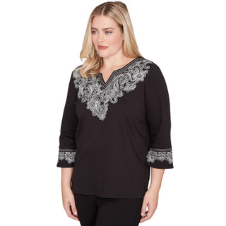 Thumbnail 3: Alfred Dunner Alfred Dunner Womens 3Q Sleeve Scroll Yoke Top 