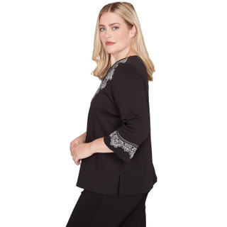 Thumbnail 4: Alfred Dunner Alfred Dunner Womens 3Q Sleeve Scroll Yoke Top 