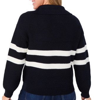 Thumbnail 2: ELIE TAHARI Elie Tahari Womens Quarter Zip Rib Stripe Sweater 