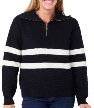 Thumbnail 1: ELIE TAHARI Elie Tahari Womens Quarter Zip Rib Stripe Sweater 