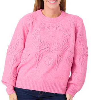 Thumbnail 1: ELIE TAHARI Elie Tahari Womens Long Sleeve Floral Soutache Sweater 