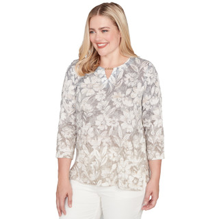 Thumbnail 2: Alfred Dunner Alfred Dunner Petite 3Q Sleeve Textured Floral Top 