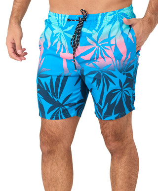 Thumbnail 1: Distortion Distortion Mens Turquoise Ombre Leaf Swim Shorts 