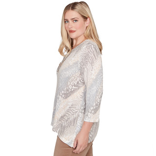 Thumbnail 3: Alfred Dunner Alfred Dunner Womens 3Q Sleeve Diagonal Animal Top 