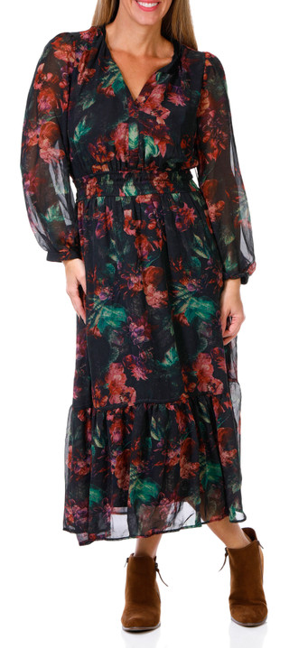 Thumbnail 1: HARLOW & ROSE Harlow & Rose Womens Long Sleeve Dark Floral Maxi Dress 