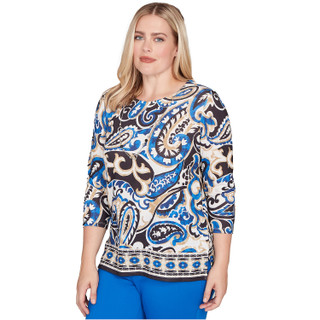 Thumbnail 2: Alfred Dunner Alfred Dunner Womens 3Q Sleeve Paisley Border Print Top 