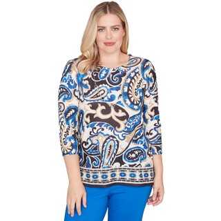 Thumbnail 1: Alfred Dunner Alfred Dunner Womens 3Q Sleeve Paisley Border Print Top 