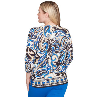 Thumbnail 4: Alfred Dunner Alfred Dunner Womens 3Q Sleeve Paisley Border Print Top 