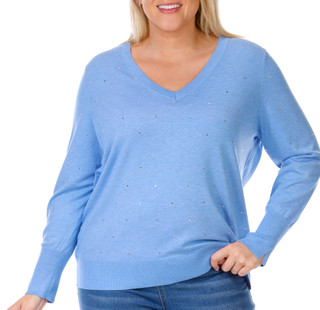 Thumbnail 1: DKNY DKNY Jeans Plus Long Sleeve V-Neck Embellished Sweater 