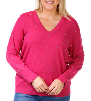 Thumbnail 1: DKNY DKNY Jeans Plus Long Sleeve V-Neck Embellished Sweater 