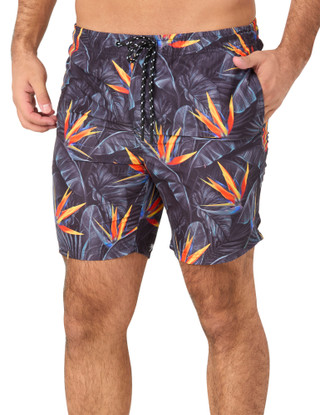 Thumbnail 1: Distortion Distortion Mens Leafy Black 7 in. Swim Trunks 