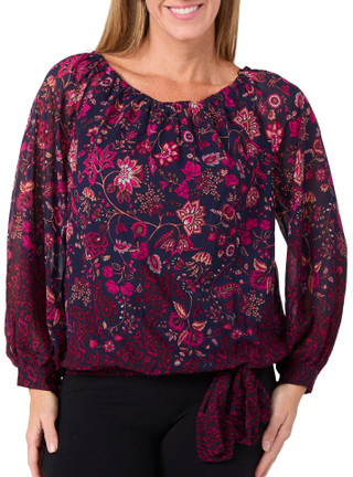 Thumbnail 1: Cece CeCe Womens Long Sleeve Floral Tie Side Top 