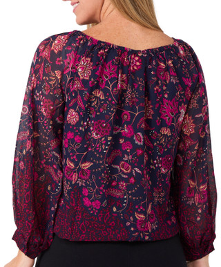 Thumbnail 2: Cece CeCe Womens Long Sleeve Floral Tie Side Top 