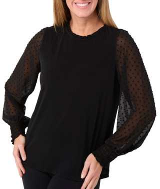 Thumbnail 1: Adrianna Papell Adrianna Papell Womens Sheer Dotted Long Sleeve Top 