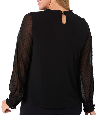 Thumbnail 2: Adrianna Papell Adrianna Papell Womens Sheer Dotted Long Sleeve Top 