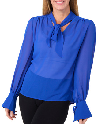 Thumbnail 1: French Connection French Connection Womens Long Sleeve Sheer Tie Neck Top 
