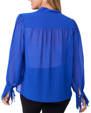 Thumbnail 2: French Connection French Connection Womens Long Sleeve Sheer Tie Neck Top 