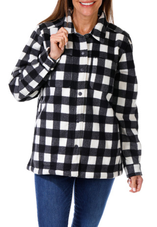 Thumbnail 1: Lands End Women's Gingham Print Fleece Shacket 