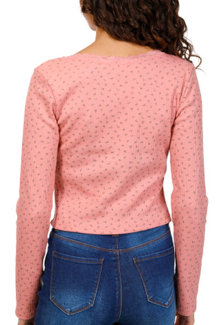 Thumbnail 2: BOZZOLO Bozzolo Juniors Long Sleeve Ditsy Pointelle Crew Neck Top 