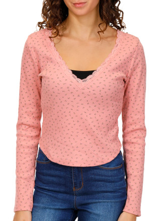 Thumbnail 1: BOZZOLO Bozzolo Juniors Long Sleeve Ditsy Pointelle Crew Neck Top 