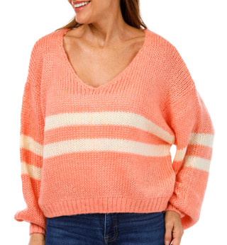 Thumbnail 1: BY TOGETHER By Together Juniors Stripe V-Neck Sweater 